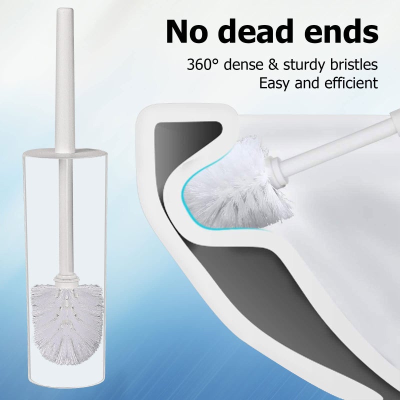 Topsky Toilet Brush 2 Pack Compact Toilet Brush & Holder Set Plastic Round Barrel Loo Brush with 2 Replacement Toilet Brush Head Durable for Bathroom Toilet White - Image 3